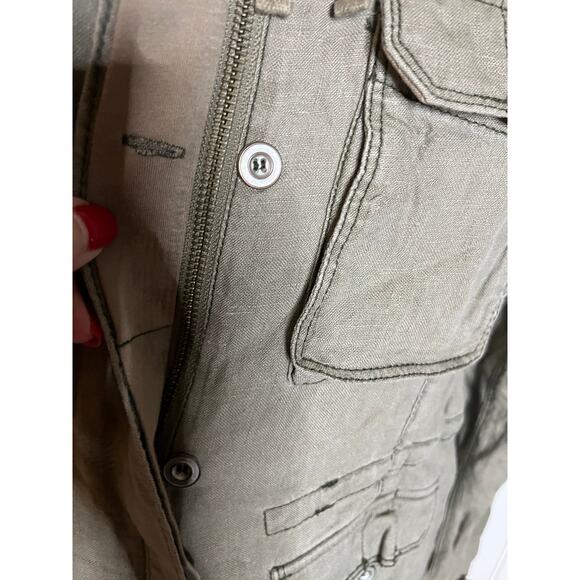 Michael Stars soft olive green 100% linen military style zip button jacket M - Picture 4 of 6
